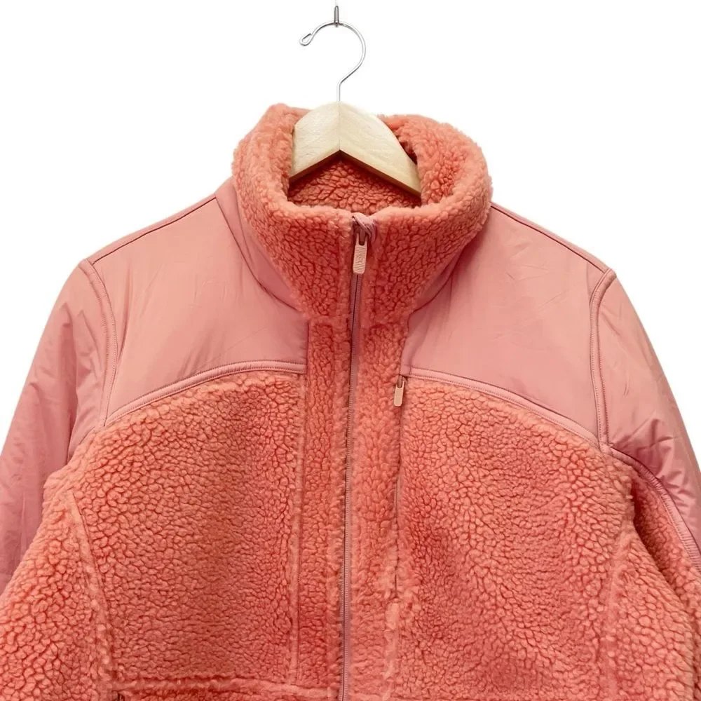 NWT Lululemon Textured Fleece Full Zip Jacket Pink Savannah Size 12 Athleisure